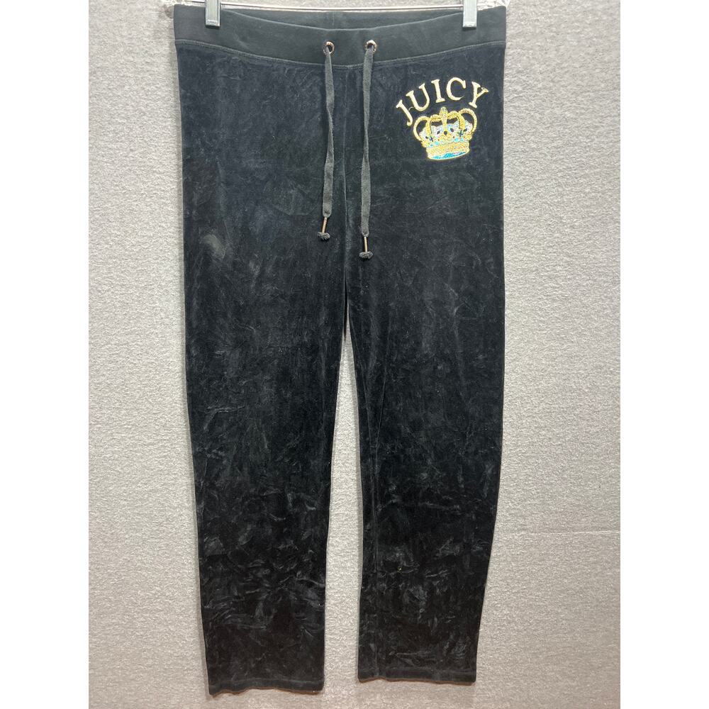 Vintage Juicy Couture Velour Joggers Black Womens Size XL Fits Smaller - Picture 3 of 9